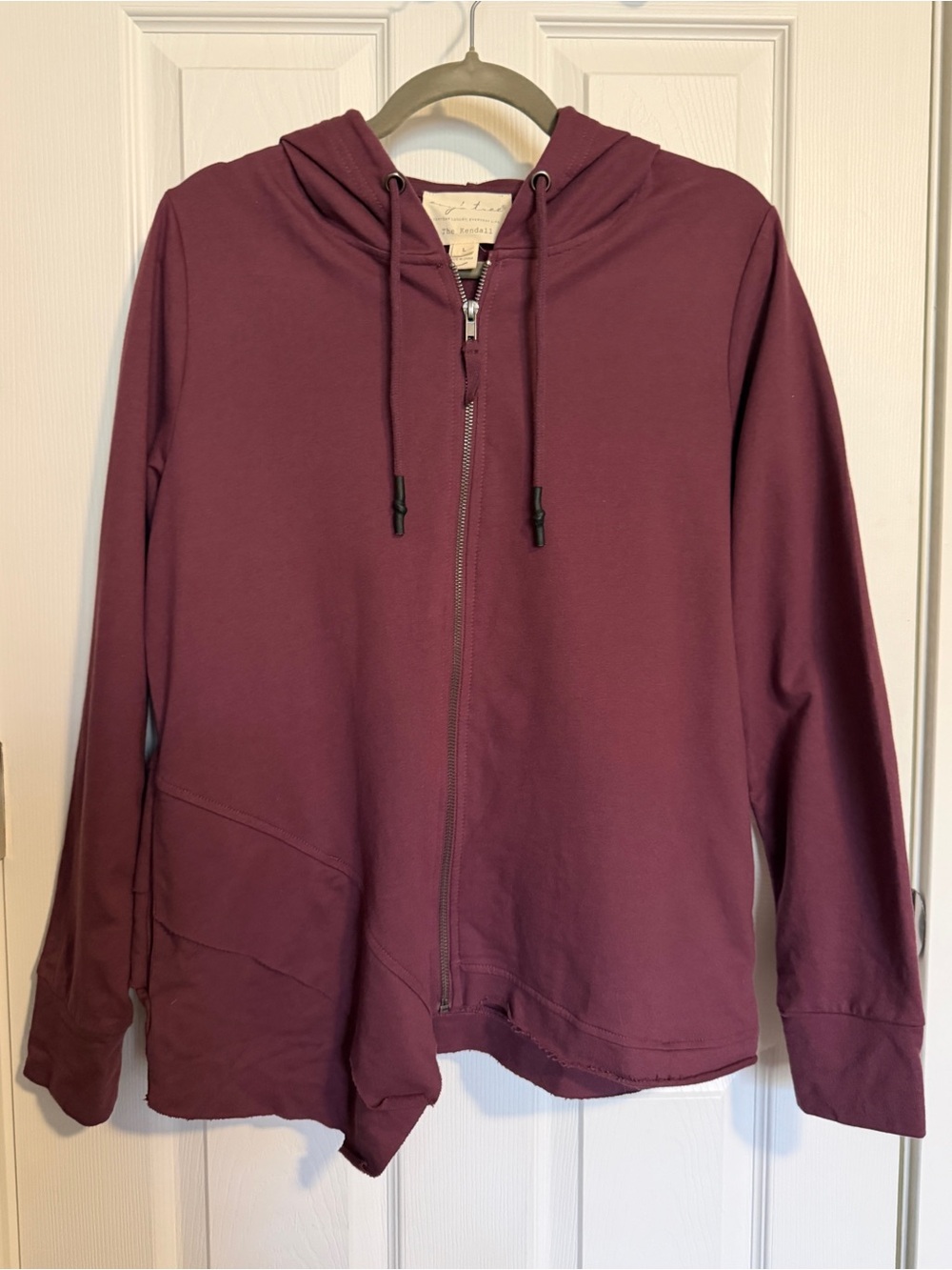 Evy’s Tree Burgundy Cozy Feminine Zip Up Hoodie Asymmetrical Hem Jacket Size L